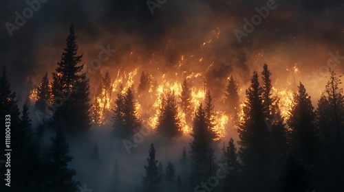 A forest engulfed in flames, showcasing the devastating impact of wildfires.