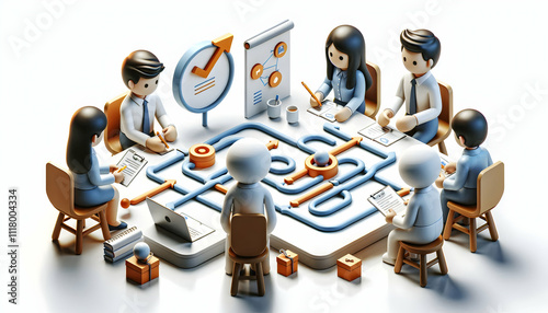 3D Business team dealing with strategic misalignment in collaborative meeting copy space concept as A business team deals with strategic misalignment during a collaborative meeting highlighting the st