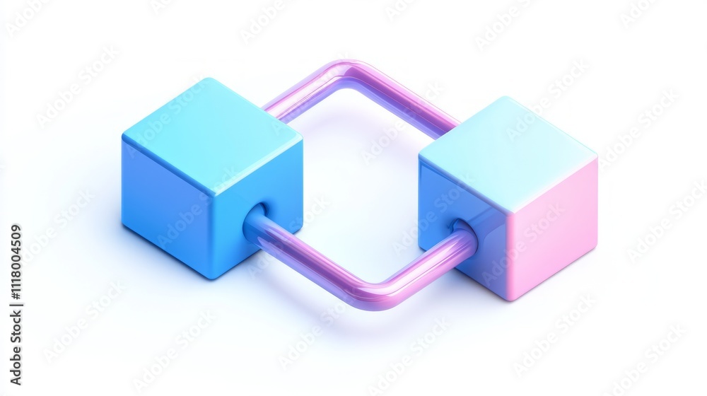 Two pastel cubes connected by a curved tube, symbolizing connection and network. Two pastel cubes connected by a curved tube, symbolizing connection and network.