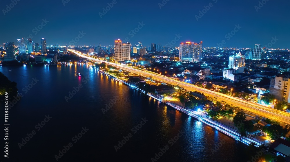 Obraz premium Nighttime Highway Intersection with Dynamic Lights