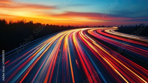 Dynamic Light Trails of Fast Moving Vehicles at Dusk