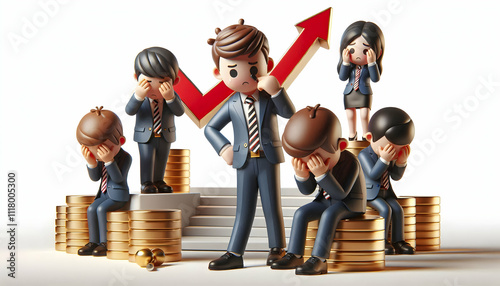 3D Business team feeling stressed with high sales targets in macro close up copy space concept as A business team feels stressed while striving to meet high sales targets in a macro close up highlight