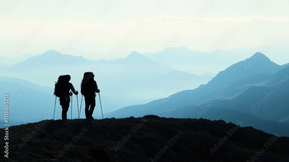 Silhouettes of Hikers on a Mountaintop Silhouettes of Hikers on a Mountaintop