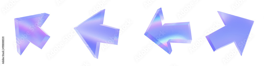Set of 4 3d glass arrow shape with aberration effect isolated on a transparent background. Blue tone. 3d transparent elements for graphic design. Set of 4 3d glass arrow shape with aberration effect isolated on a transparent background. Blue tone. 3d transparent elements for graphic design.