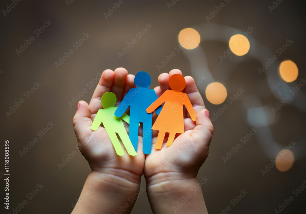 custom made wallpaper toronto digitalChild?s Hands Holding Vibrant Paper People Depicting Unity, Supporting Vulnerable Families, and Promoting Emotional Healing