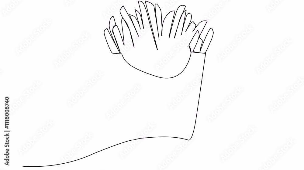 Video. French fries in continuous line art. Fried potato sticks in modern single line drawing style. Animation on white background. 4K.