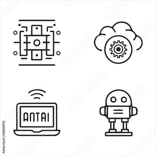Set of artificial intelligence line icons.