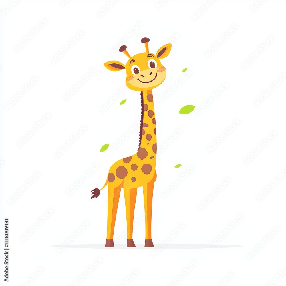 Fototapeta premium A contemporary flat logo with a charming giraffe cartoon, representing a premium animal nature icon, in a high-quality isolated PNG format with a transparent background.