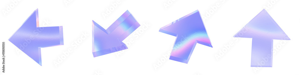 Set of 4 3d glass arrow shape with aberration effect isolated on a transparent background. Blue tone. 3d transparent elements for graphic design. Set of 4 3d glass arrow shape with aberration effect isolated on a transparent background. Blue tone. 3d transparent elements for graphic design.