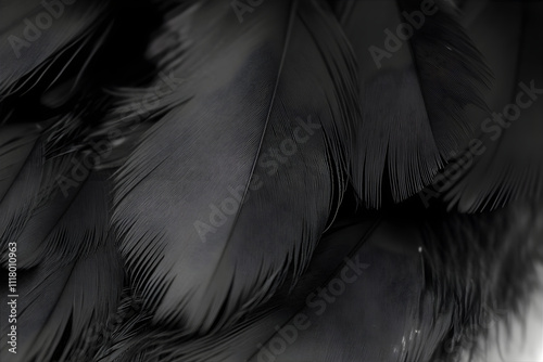 Macro monochrome black feather  pattern. Background for presentation and design. photo