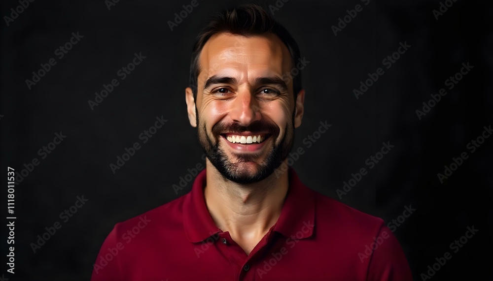 A Middle-Eastern man laughing warmly on a plain black background A Middle-Eastern man laughing warmly on a plain black background
