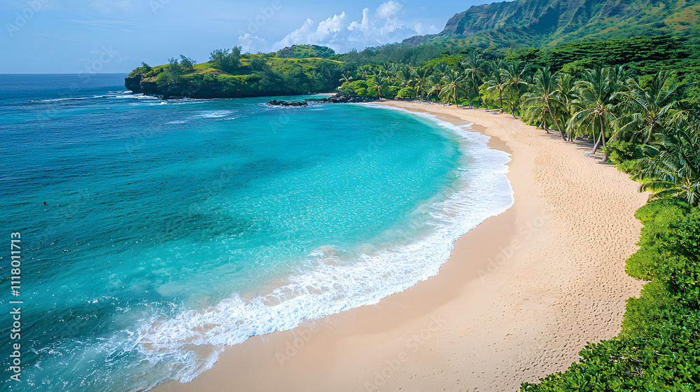 Obraz premium beach, sea, ocean, sand, water, island, coast, sky, tropical, summer, landscape, travel, nature, vacation, paradise, bay, shore, holiday, coastline, turquoise, beautiful, tourism, wave, sun, sunny