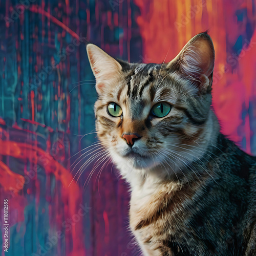 Glitch Cat: A Surreal Fusion of Feline Form in Digital and Physical Worlds photo