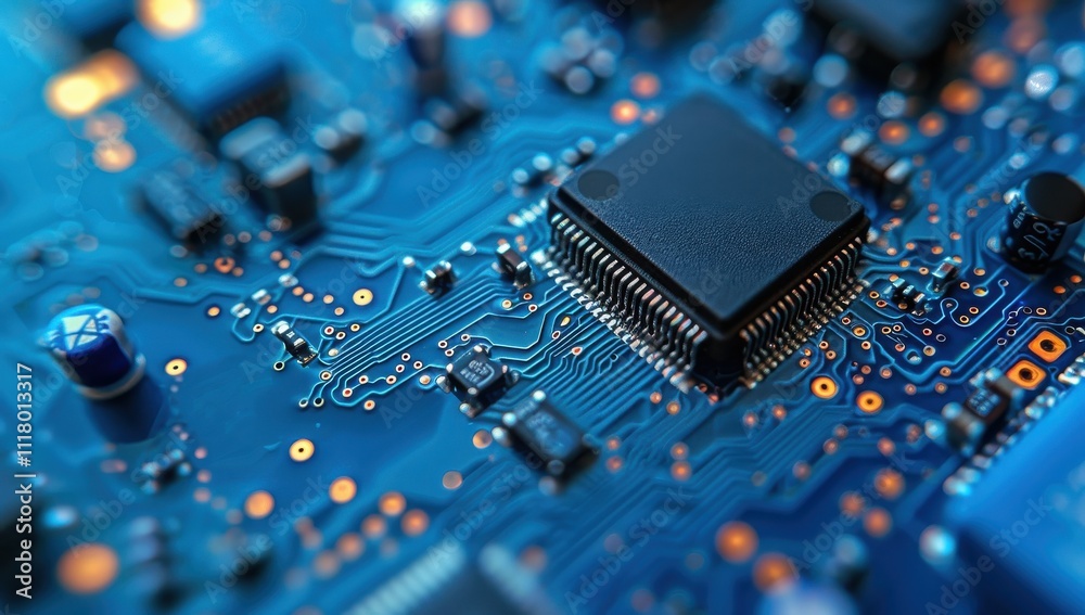 A close up of a circuit board with many small components A close up of a circuit board with many small components