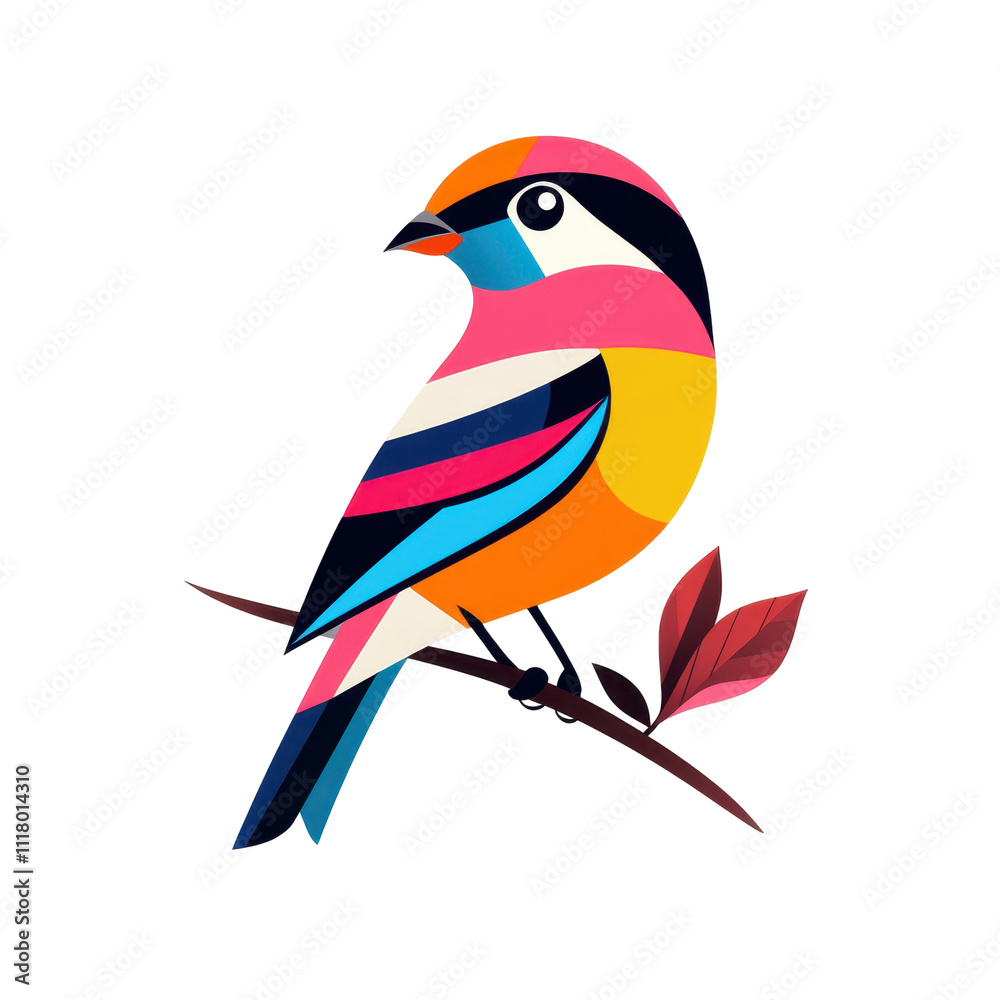Obraz premium A colorful artistic representation of a bird perched on a branch. transparent background.