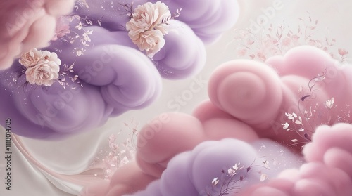  Soft pastel clouds with delicate floral accents in dreamy tones