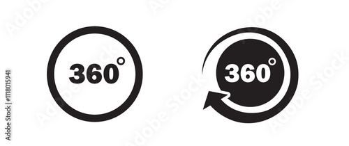 360 degrees icon set. Rotation and angle of views. Simulation, panorama and rotation. Entertainment, fun and leisure. Poster or banner. Flat vector collection