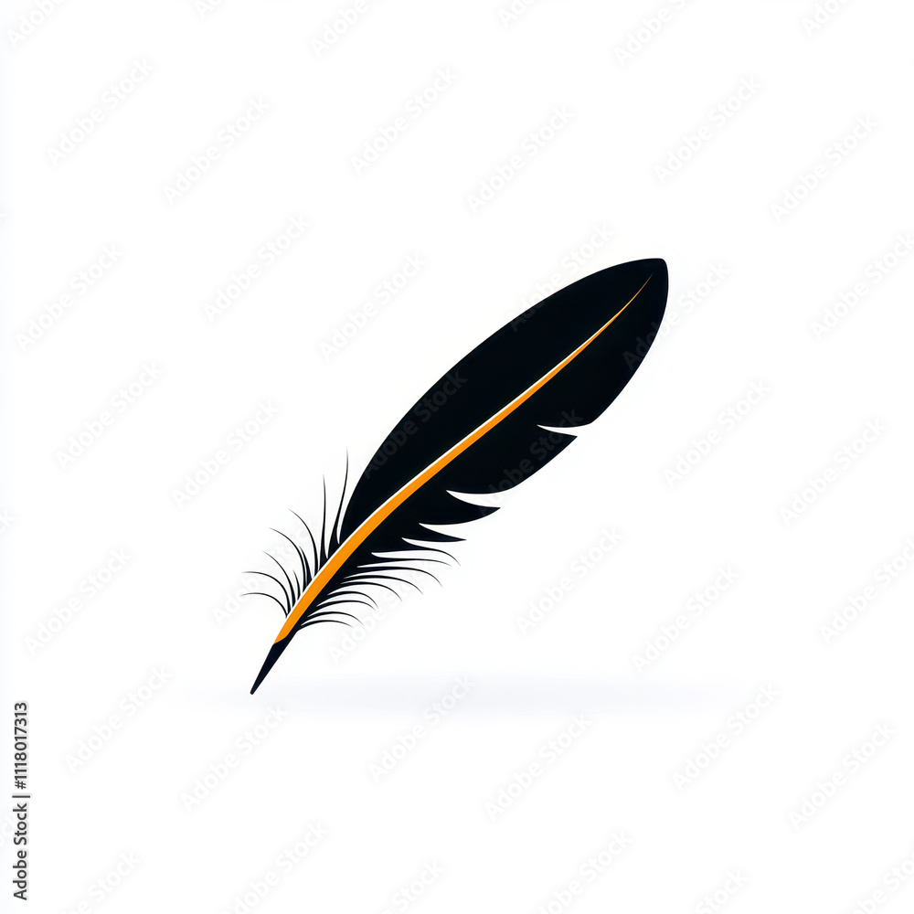 Obraz premium A sleek black feather on a white background, perfect for design and creativity. isolated on white background.