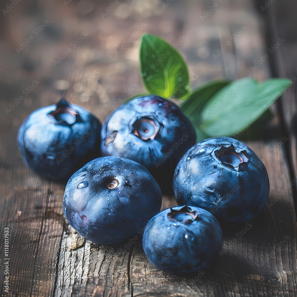Close-Up of Fresh Blueberries with Leaves Close-Up of Fresh Blueberries with Leaves