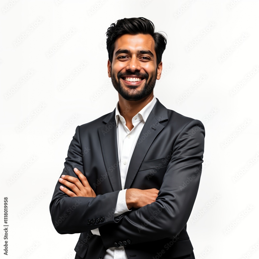 Smiling Indian businessman stands confidently. He wears casual attire. Positive, pro. Isolated on white background. Middle-aged man. Business photo. Happy expression. Stylish look. Professional poise. Smiling Indian businessman stands confidently. He wears casual attire. Positive, pro. Isolated on white background. Middle-aged man. Business photo. Happy expression. Stylish look. Professional poise.