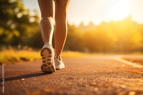Close up view of runner sport shoes sprint running on track. A healthy life style showing running and walking theme