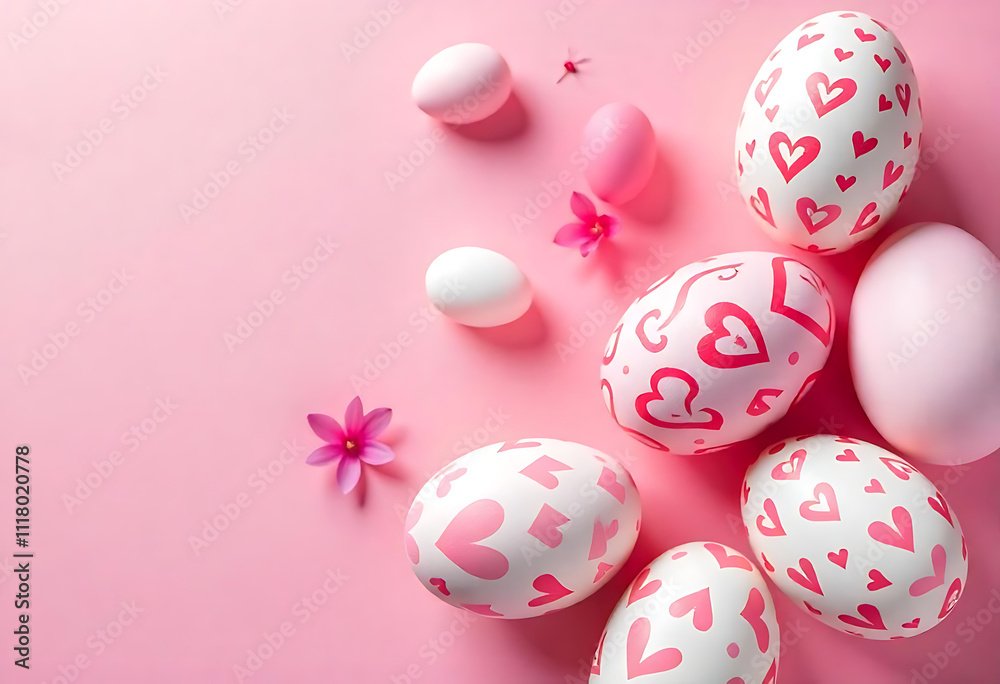 Pattern of pink and white Easter eggs over pink background Pattern of pink and white Easter eggs over pink background