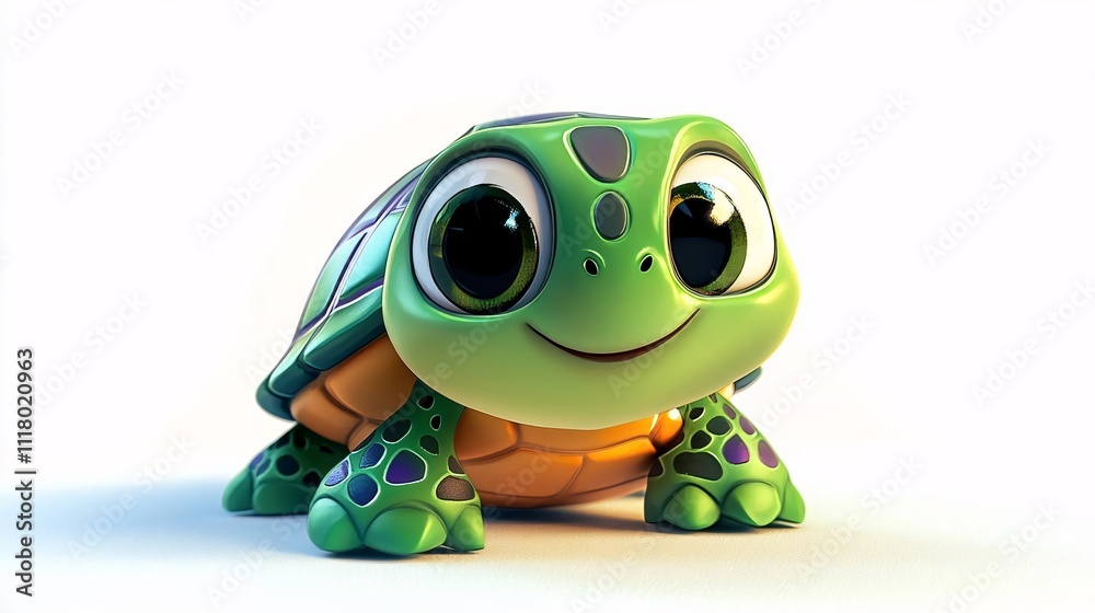 Fototapeta premium Adorable Baby Turtle Cute Cartoon Sea Reptile 3D Render