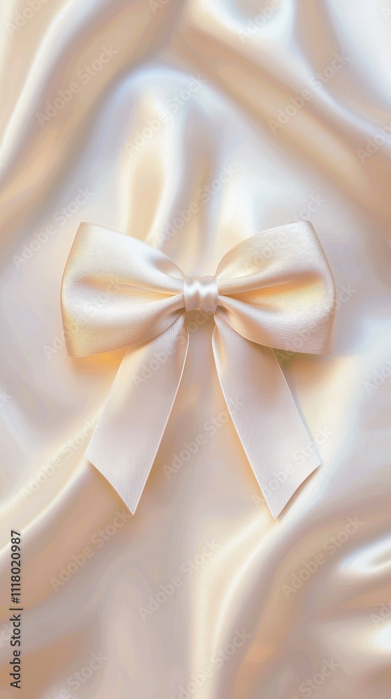 Elegant Satin Bow Resting on Soft Fabric in Creamy Color, Perfect for Gift Wrapping and Decoration Ideas Elegant Satin Bow Resting on Soft Fabric in Creamy Color, Perfect for Gift Wrapping and Decoration Ideas