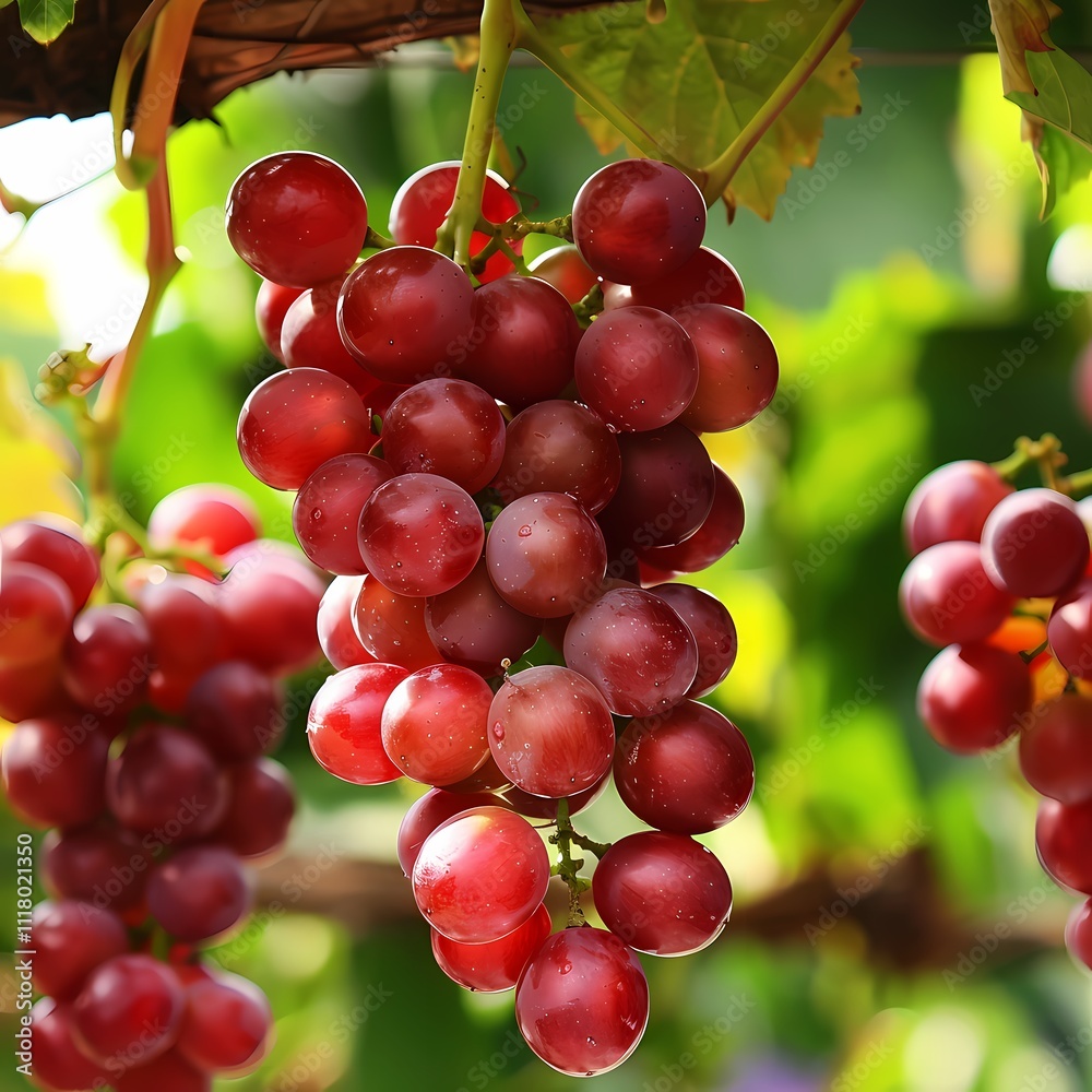 Fototapeta premium Ripe Red Grapes Hanging on the Vine