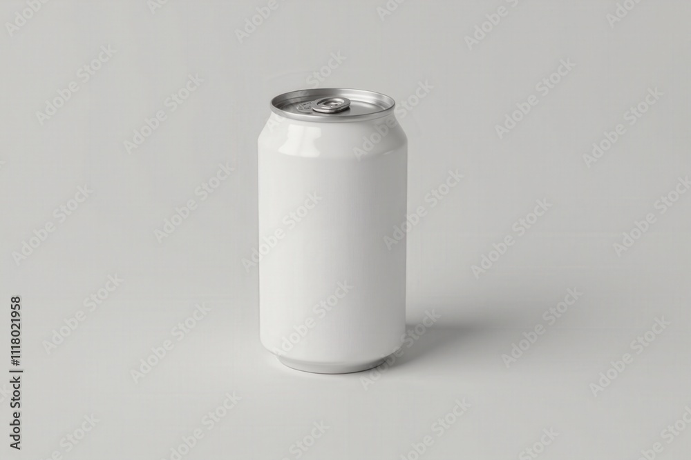 Minimalist white beverage can on plain background for branding and design mockups Minimalist white beverage can on plain background for branding and design mockups