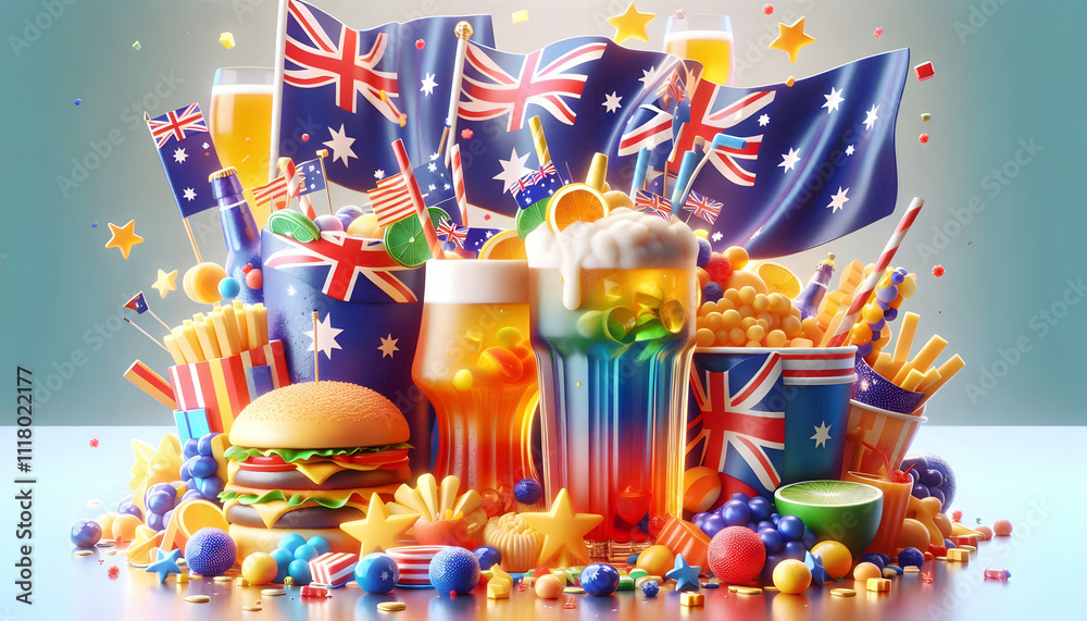 3D Close up of Australian Flag themed Drinks on Australia Day concept as Close up of Australian flag themed drinks on a festive table vibrant colors celebratory setting symbolizing refreshment and nat 3D Close up of Australian Flag themed Drinks on Australia Day concept as Close up of Australian flag themed drinks on a festive table vibrant colors celebratory setting symbolizing refreshment and nat
