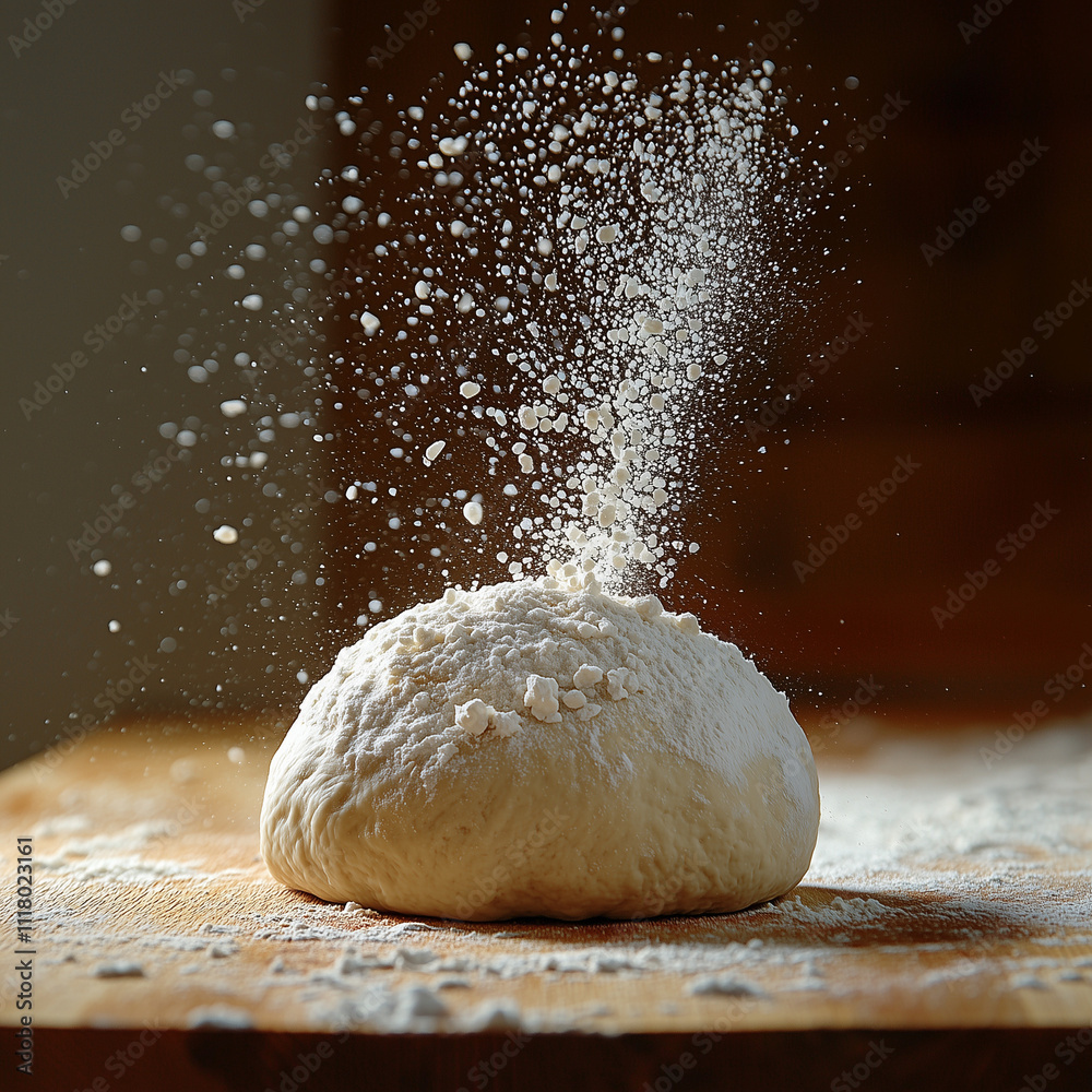 Flour Power: A fresh dough ball is dusted with flour, creating a beautiful and artistic image. The perfect picture for any project about baking, cooking, or food. Flour Power: A fresh dough ball is dusted with flour, creating a beautiful and artistic image. The perfect picture for any project about baking, cooking, or food.