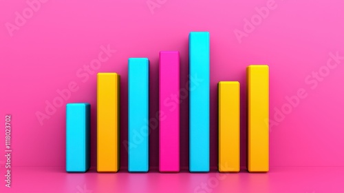 Colorful 3D Graph Illustration on Pink Background Representing Data Trends