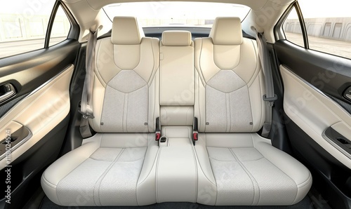 Obraz na płótnie The spacious interior of a modern car showcasing the front seats and dashboard design in daylight w salonie