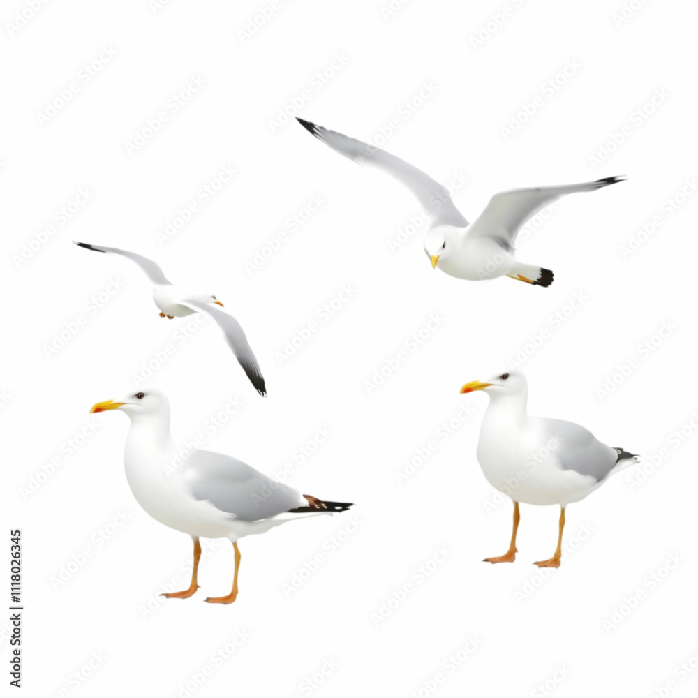 Obraz premium Set of seagulls isolated on white background