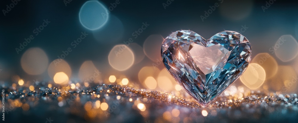 Sparkling Heart-Shaped Diamond on Glittering Background Sparkling Heart-Shaped Diamond on Glittering Background