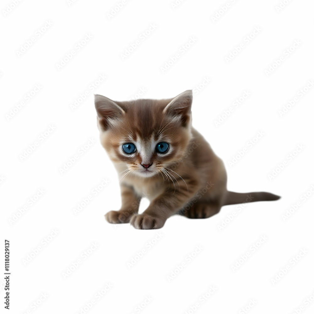 Obraz premium Small gray kitten on a white background