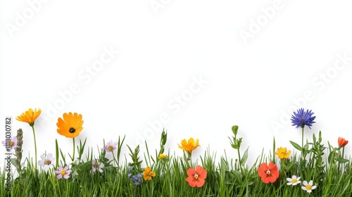 A colorful meadow of wildflowers and grass contrasted with a white canvas.