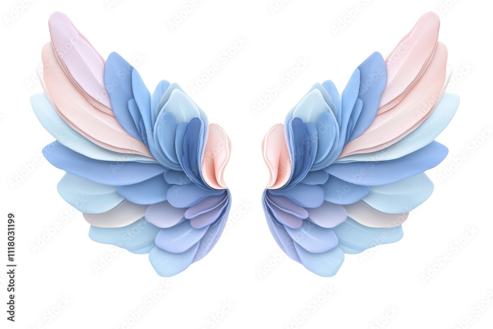 A pair of stylized, pastel-colored wings made of layered petals. A pair of stylized, pastel-colored wings made of layered petals.