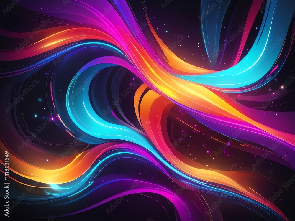 Vibrant Hues: Abstract Swirling Neon Waves