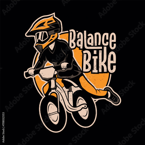 Children riding pushbike bike for balance bike logo illustration