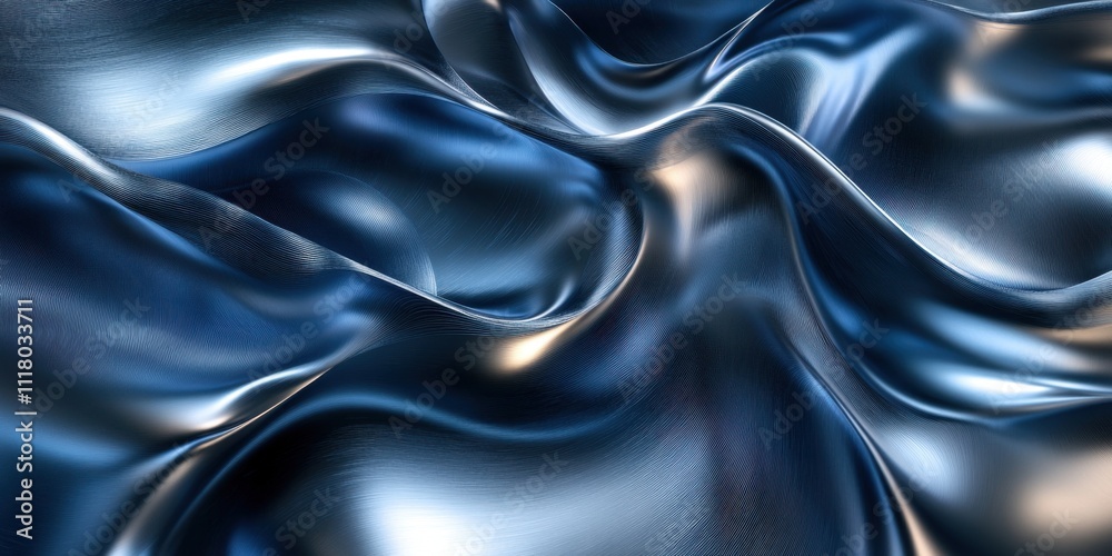 Obraz premium Shimmering waves of blue silk fabric dance under soft light creating an ethereal atmosphere