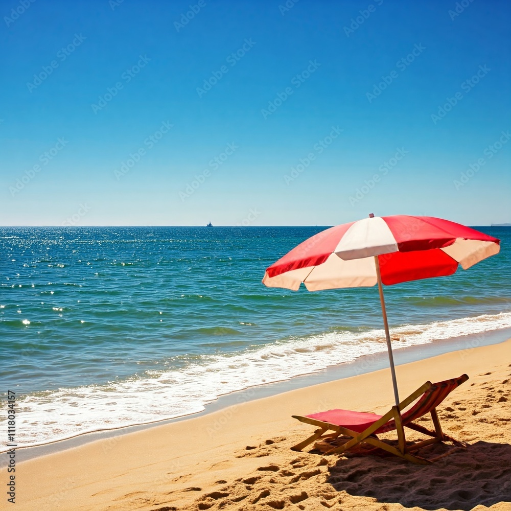 beach and umbrella by the peaceful sea