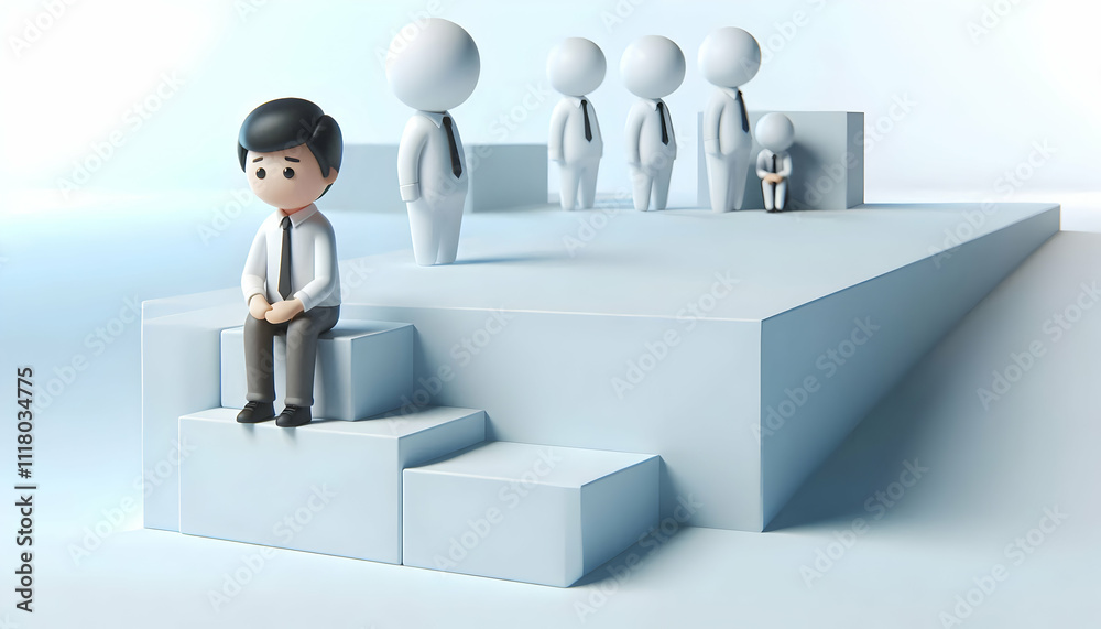 3D Entrepreneur feeling isolated in business environment with plain background copy space concept as An entrepreneur sits alone in a minimalist business environment with a plain background depicting f 3D Entrepreneur feeling isolated in business environment with plain background copy space concept as An entrepreneur sits alone in a minimalist business environment with a plain background depicting f