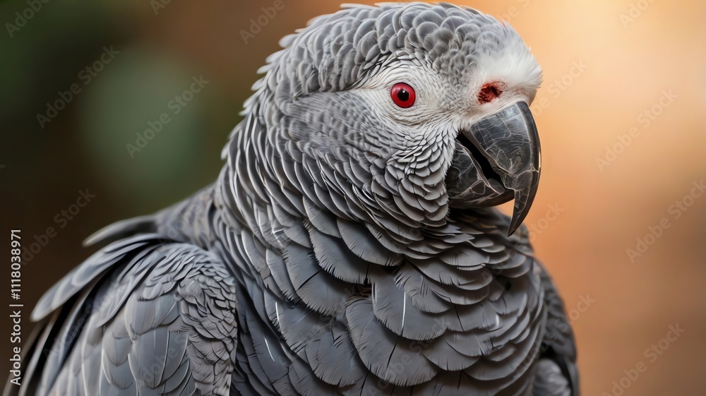 Obraz premium A gray parrot with red eyes is closeup