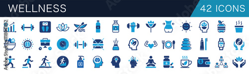 Wellness icon set for fitness, health, and self-care. Vector illustration.