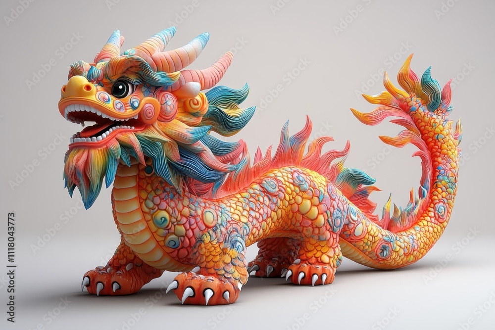 A colorful dragon sculpture with intricate details and vibrant colors. A colorful dragon sculpture with intricate details and vibrant colors.