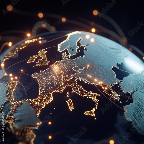 Obraz na płótnie Europe map lighting up with digital network pathways w salonie