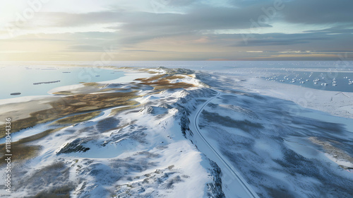 Snow-Covered Arctic Landscape with Coastal Views