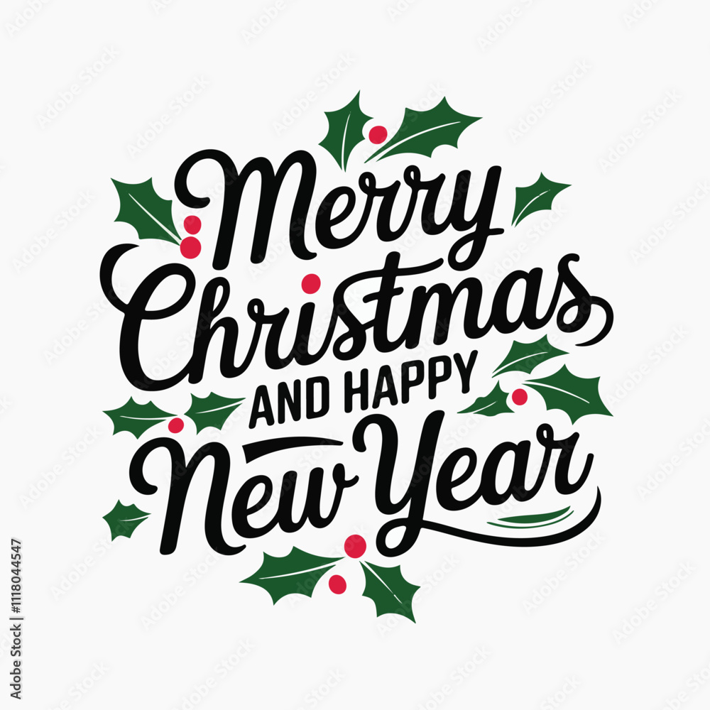 Naklejka premium Merry Christmas and happy new year typography in black color